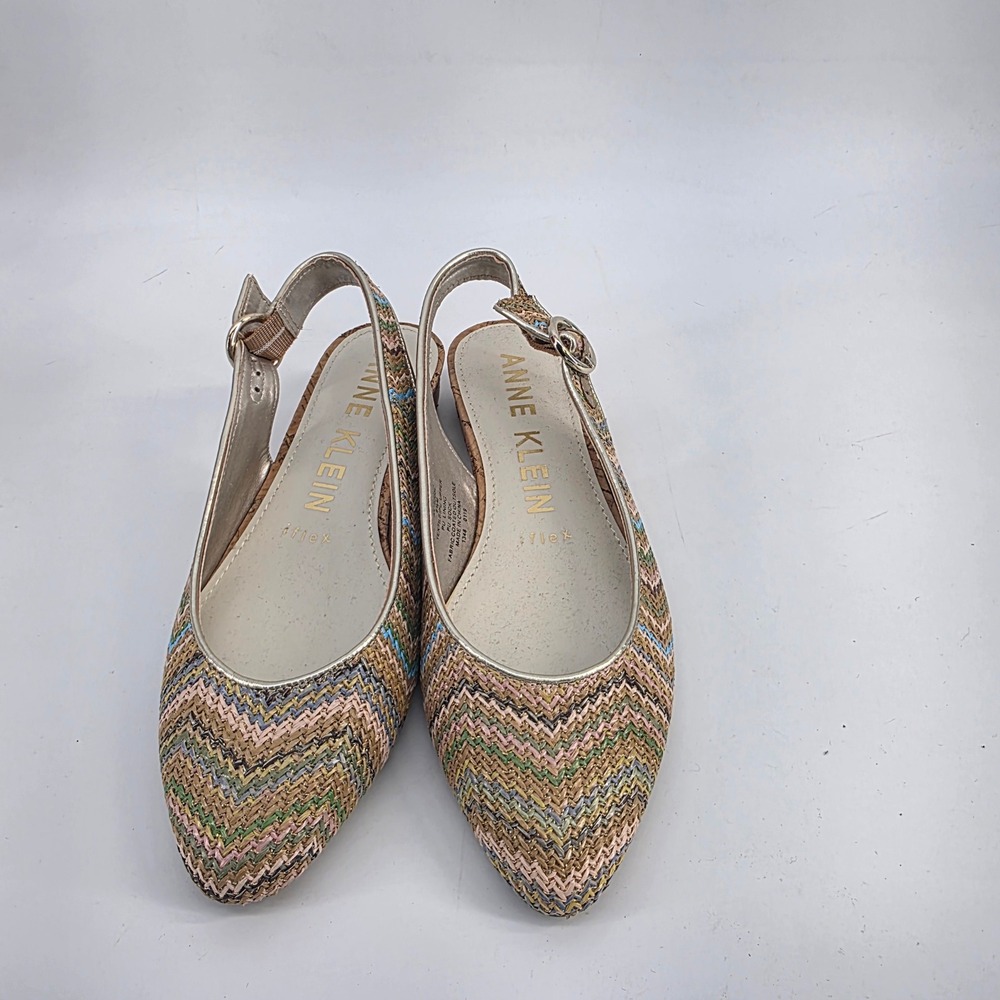 Anne Klein AKMARTA Natural Multi Chevron Slingback Cork Wedge Sandals 6.5M - Picture 6 of 7